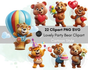 Bären-Luftballons-Clipart-Bundle, süßer Bär, 22 Designs, PNG SVG, persönliche und kommerzielle Nutzung, Bären-Heißluftballons, Babyparty, druckbarer Download