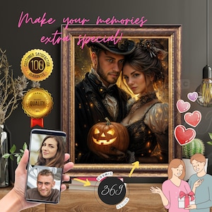 Custom Halloween Wizard Couple Portrait from Photo Digital-Portrait, Couple personalized portrait Digital Download, Best Anniversary Gift