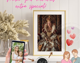 Custom Queen Portrait Personalized Queen Portrait from Photo, Royal Portrait Custom-portrait Digital Download, Best for celebration gift