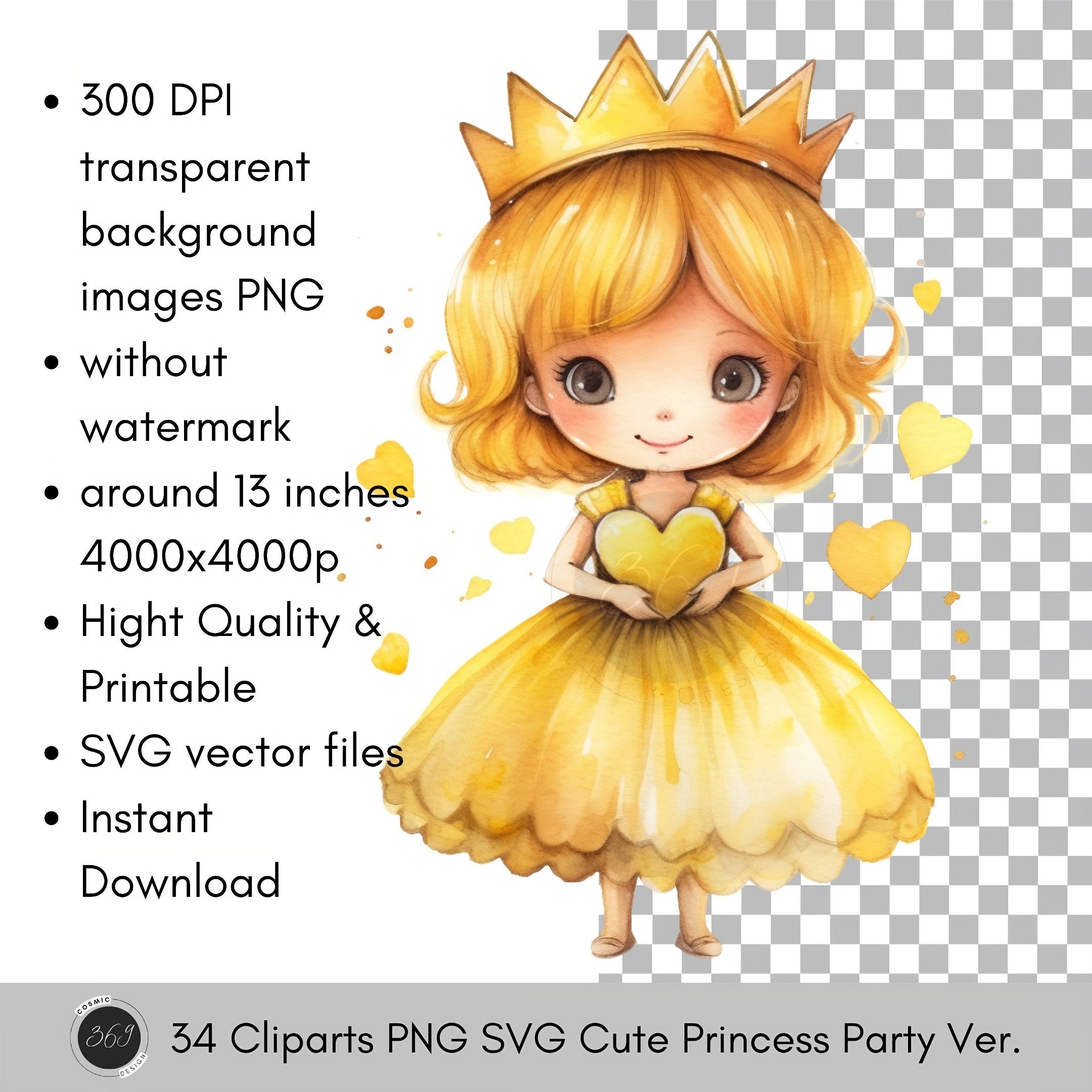 Princess Clipart, Watercolor Little Princesses 34 Designs Party Version ...