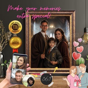 Custom illustrated family portrait Wizard Family Portrait from photo, custom digital portrait painting from photo, Unique Gift Birthday Gift