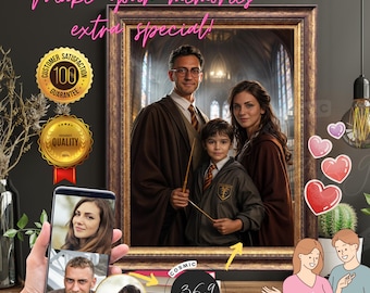 Custom illustrated family portrait Wizard Family Portrait from photo, custom digital portrait painting from photo, Unique Gift Birthday Gift