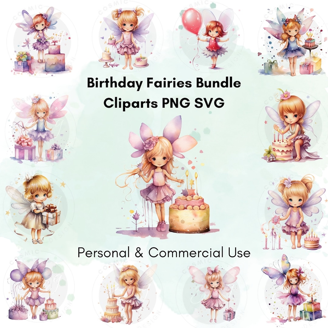 Birthday Fairy Clipart Watercolour Style Transparent Background 25 PNG ...