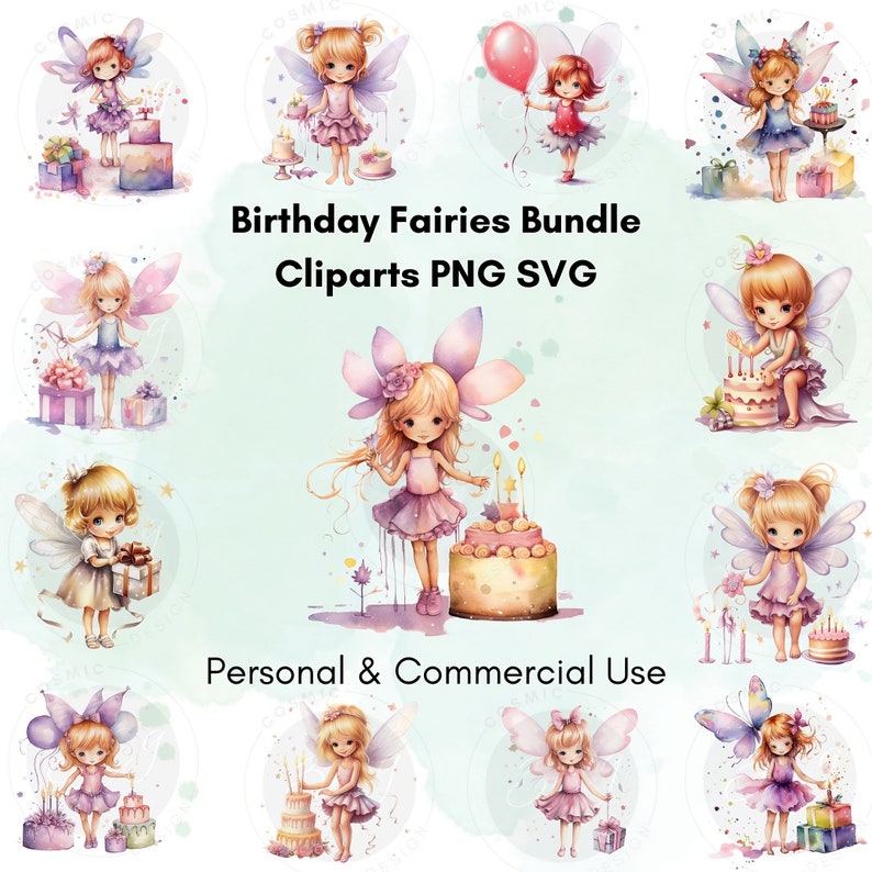 Birthday Fairy Clipart Watercolour Style Transparent Background 25 PNG ...