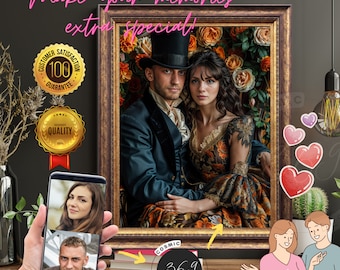 Custom Couple Portrait from photo, portrait fromphoto, floral wonderland style, custom-portrait gift Digital Download, Best Anniversary Gift