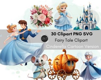 Fairytale Clipart Cinderella Clipart Cartoon ver. 30 PNG SVG personal & commercial use, Wedding Invitation, junk journal, printable download