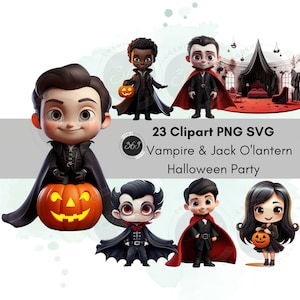 吸血鬼のクリップアート ジャック・オランタン カボチャ ハロウィン クリップアート 漫画スタイル 23 デザイン PNG SVG 個人および商業利用、パーティー印刷可能ダウンロード