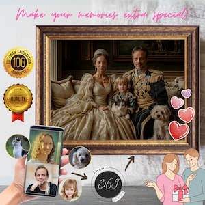 custom-portrait gift Custom Renaissance Royal Family Portrait from Photo 3 people & 2 pets, unique gift, Good Anniversary Gift Birthday Gift