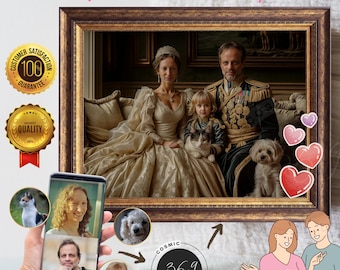 custom-portrait gift Custom Renaissance Royal Family Portrait from Photo 3 people & 2 pets, unique gift, Good Anniversary Gift Birthday Gift