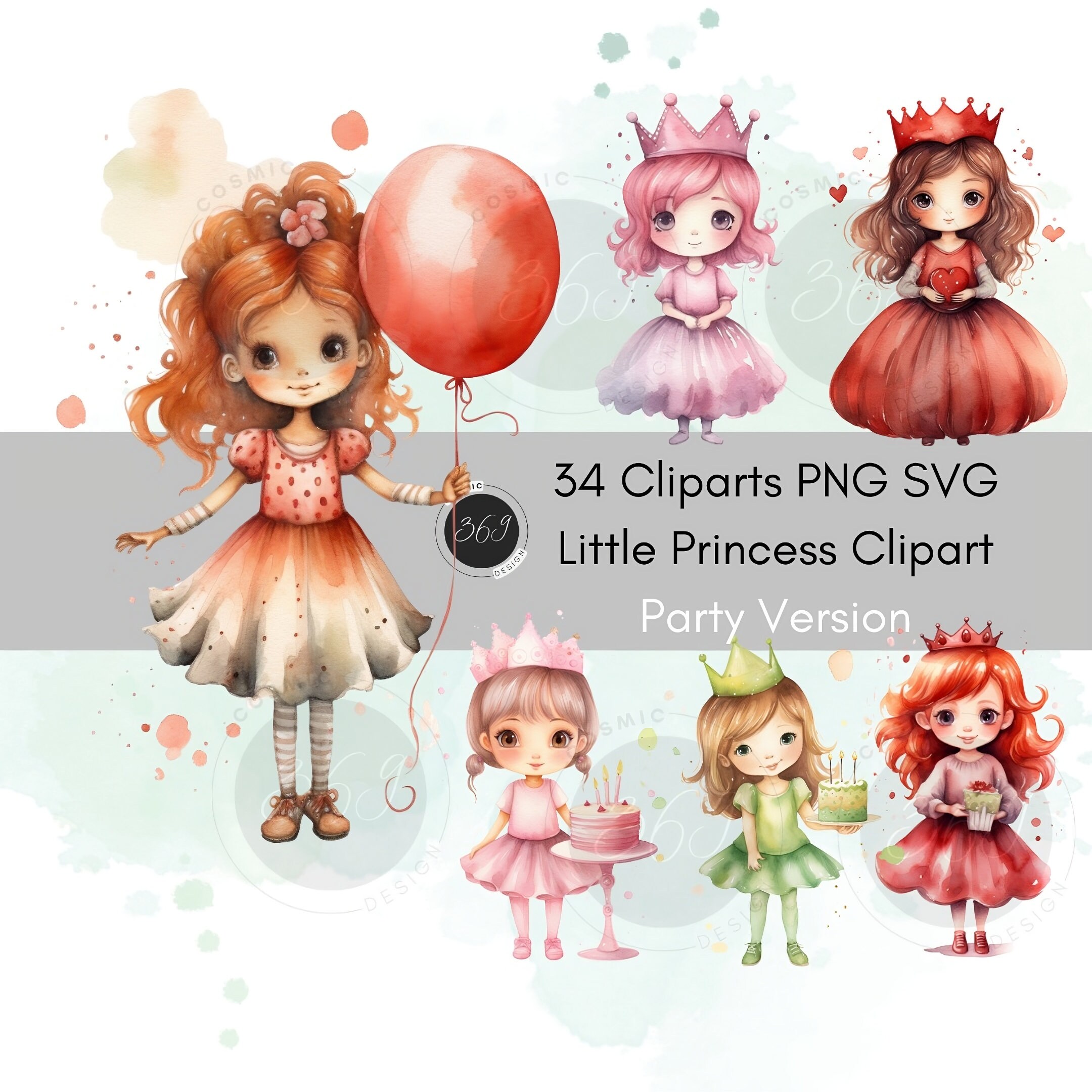 Princess Clipart, Watercolor Little Princesses 34 Designs Party Version ...
