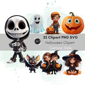 Halloween Clipart Bundle PNG SVG for Commercial Use and Personal Use, Cartoon Style 22 Designs Vampire, Witch, Pumpkin, Printable Download