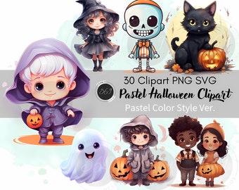 Pastel Halloween Clipart Bundle PNG SVG for Commercial Use & Personal Use, 30 Designs Skeleton, Vampire, Witch, Pumpkin, Printable Download