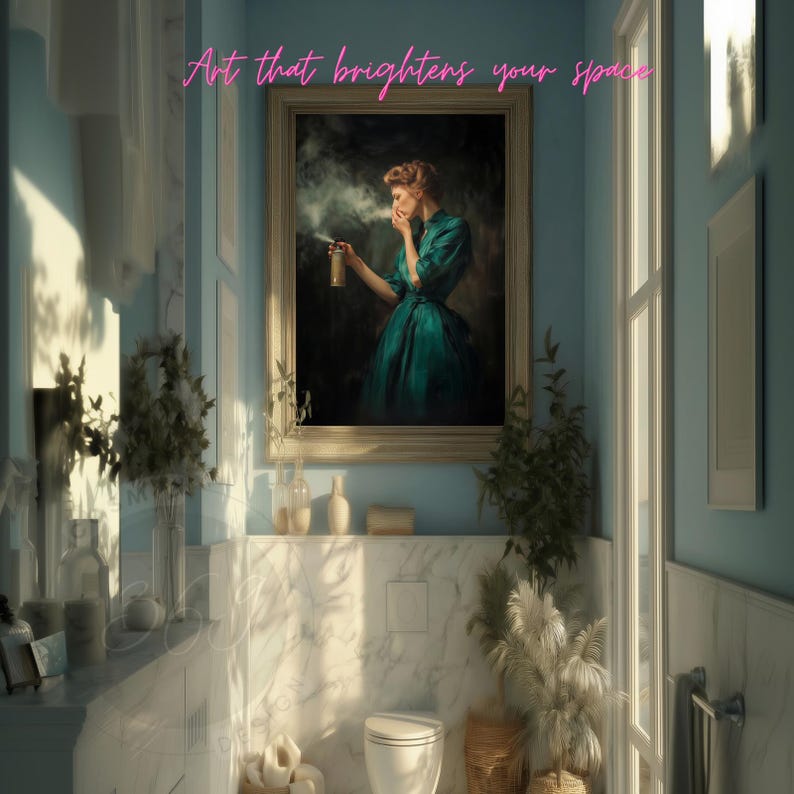 Funny Vintage Lady Bathroom Art Print – Toilet Humor Decor With Air ...
