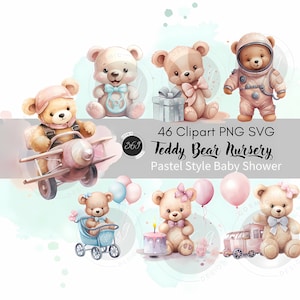Teddybear Babyshower Clipart Bundle 46 PNG SVG commercial use, Baby Teddybear Clipart, Teddy Bears Clipart Nursery Clipart, Birthdayparty