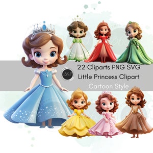 Princess Clipart, Cartoon Style Little Princesses 22 Designs, Baby Girl Clipart, Birthday Party Clipart, PNG SVG for creative projects