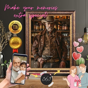 Custom Dad Portrait from photo, Custom Cowboy Portrait from Photo, Custom-portrait Digital Download, Best for Father&#39;s Day Gift & Party
