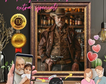 Custom Dad Portrait from photo, Custom Cowboy Portrait from Photo, Custom-portrait Digital Download, Best for Father&#39;s Day Gift & Party