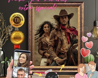 custom-portrait gift Custom Couple Portrait from photo, Cowboy Cowgirl Couple personalized portrait Digital Download, Best Anniversary Gift