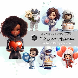 Geburtstagsparty Clipart Niedliche Weltraum Clipart Bundle 43 PNG SVG Kommerzielle Nutzung, Astronaut Clipart für Kinderzimmer Wanddekor, Kunstvolle Kinderzimmer Wand