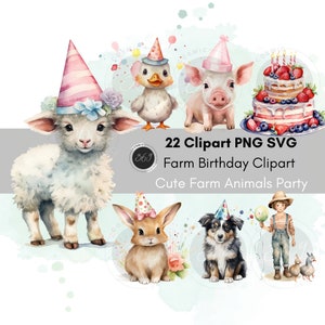 Farm Animal Clipart Farm Birthday Farm Party Watercolor PNG SVG 22 Designs for personal & commercial use, Printable Download, Sheep, Duck