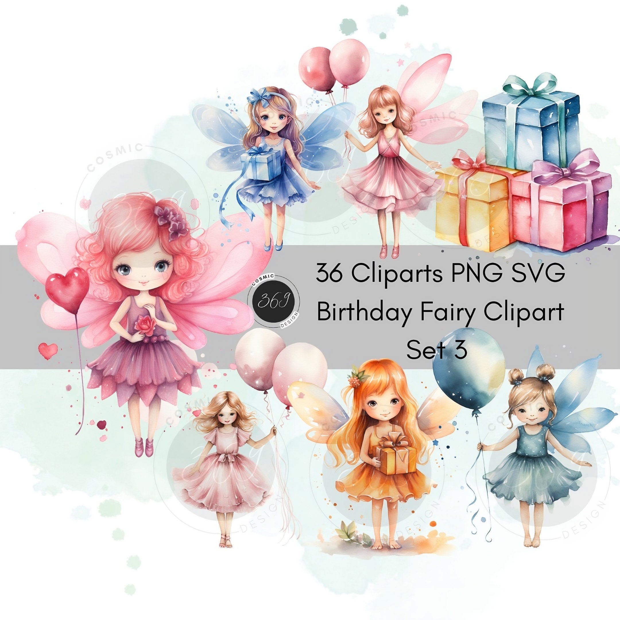 Birthday Fairy PNG 36 Watercolor Fairy Clipart Set 3, Printable ...