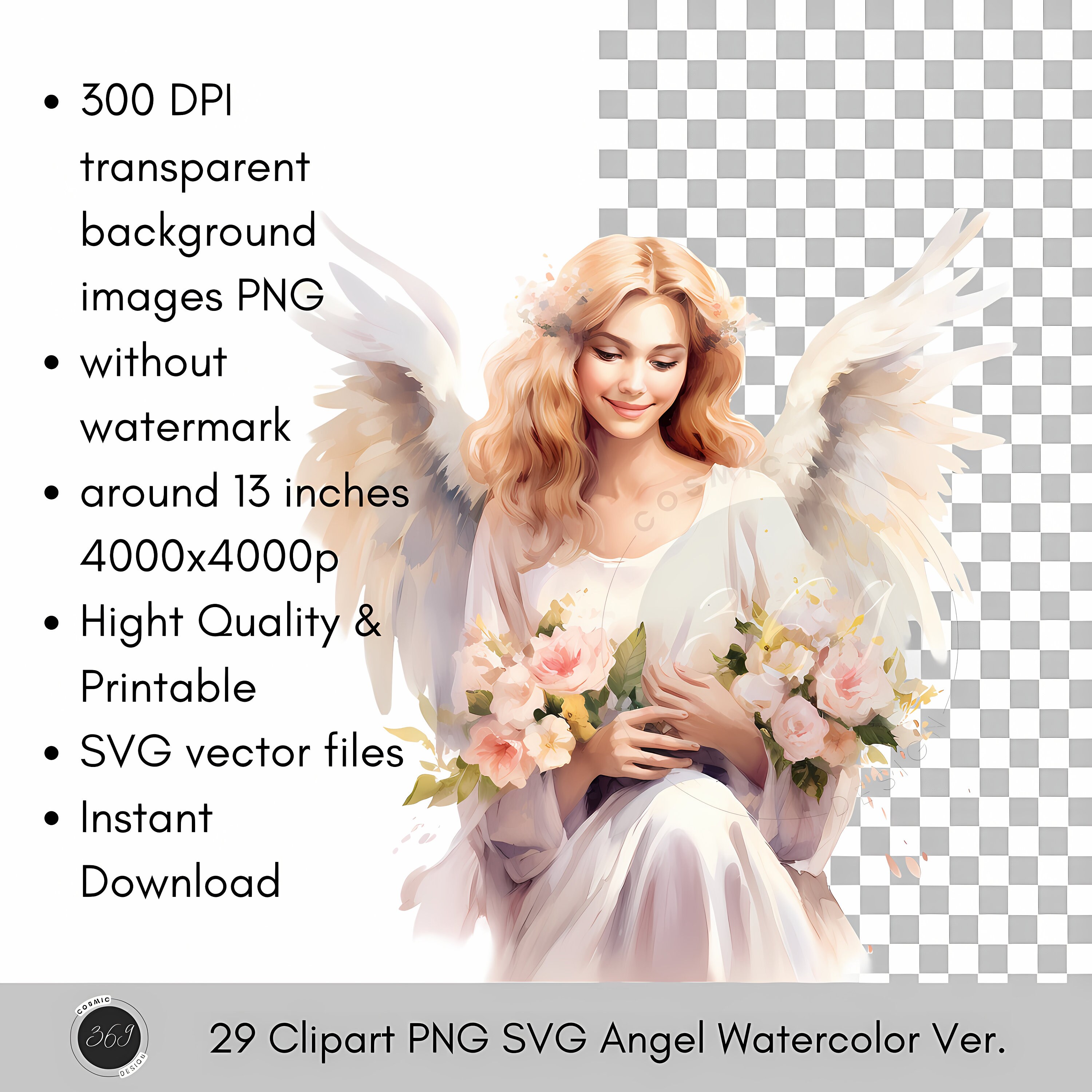 Watercolor Angel Clipart Bundle 29 PNG SVG for Personal & Commercial ...