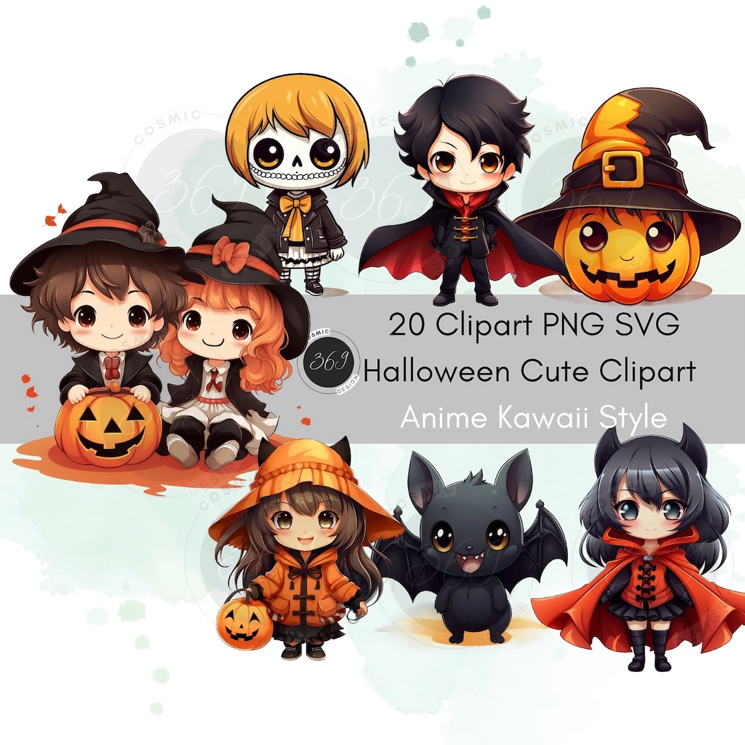 Halloween Clipart Bundle Pumpkin Girls and Boys Anime Kawaii Style 20 ...