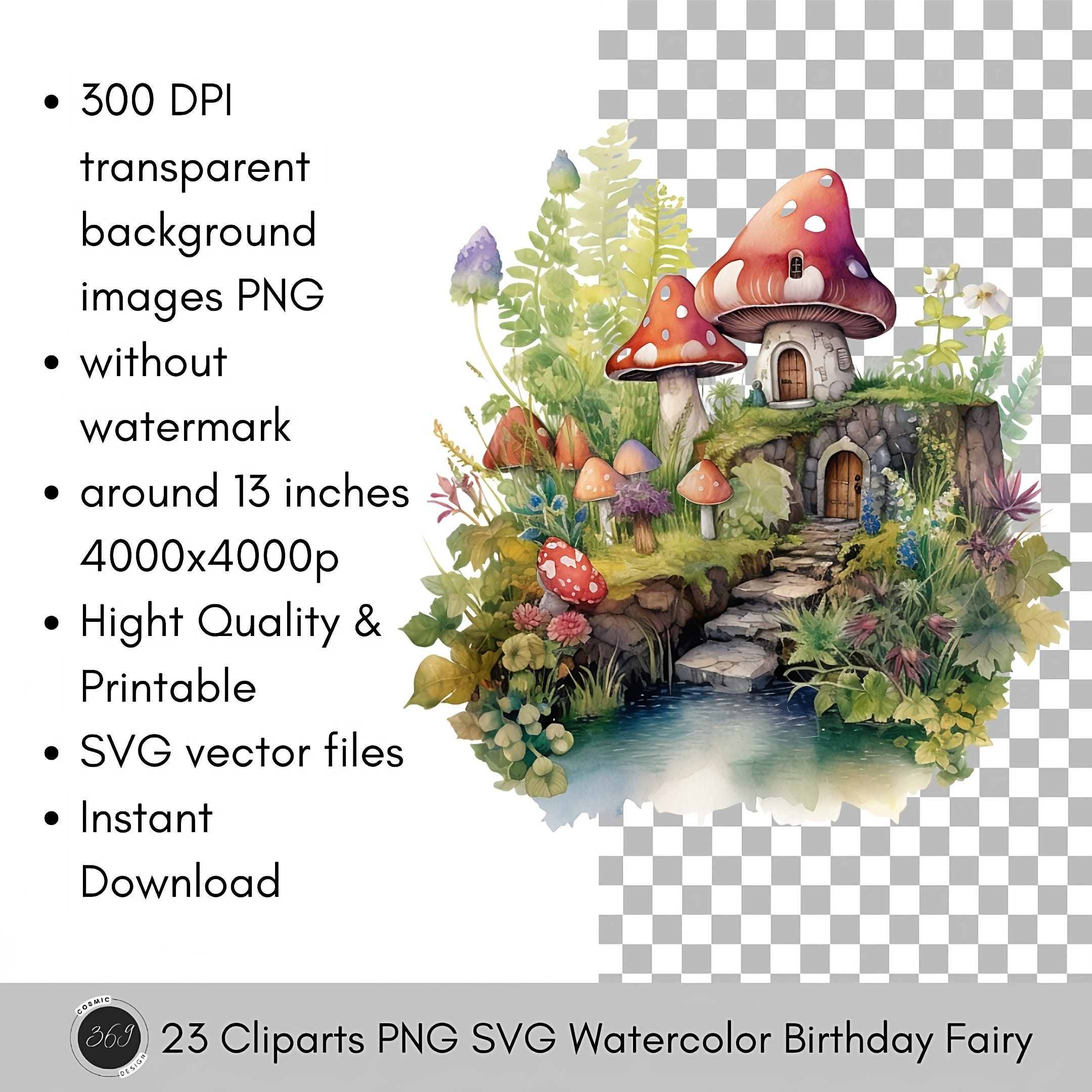 Watercolor Birthday Fairy Clipart Pack - 23 PNG - Fairy Clipart, Cute ...