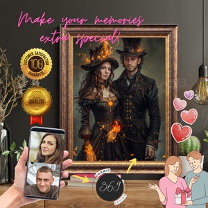 Custom Halloween Couple Portrait from Photo Halloween Digital-Portrait, Couple personalized portrait Digital Download, Best Anniversary Gift