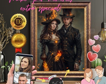 Custom Halloween Couple Portrait from Photo Halloween Digital-Portrait, Couple personalized portrait Digital Download, Best Anniversary Gift