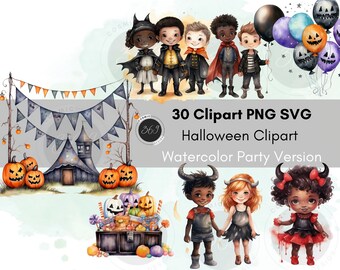 Halloween Clipart Bundle SVG PNG for commercial and personal use Watercolor style 30 Designs, Halloween Party Decoration, printable download