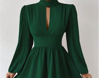 PDF sewing pattern Privé Keyhole Neckline Lantern Sleeve Dress in A0 and A4 (size XS to XXL)