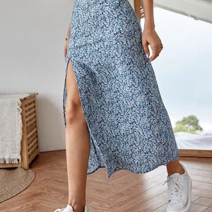 Patrón de costura en PDF Falda midi de talle alto con abertura en el muslo en A0 y A4 (tallas XS a XXL)