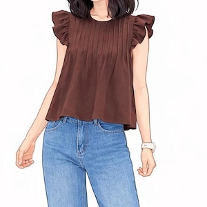 PDF sewing pattern: Luna Ruffle sleeve blouse | A0,A4,Letter with video instruction (XS-4XL)