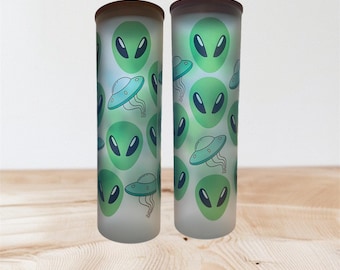 Alien UFO, Extraterrestrial, Creature 30oz Glass Tumbler, Gift for Him, Gift for Her