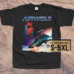 AIRWOLF V2 1984 80s T SHIRT Tee Vintage Poster NERO Tutte le taglie S-5XL