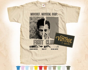 Black Print: FIGHT CLUB ver.4 T SHIRT Tee Vintage Poster Natural 12 Colors All Sizes S-5XL