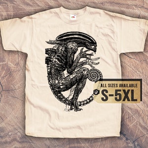 ALIEN V1 80s T SHIRT Maglietta Vintage Horror Poster nero naturale Taglie S-5XL