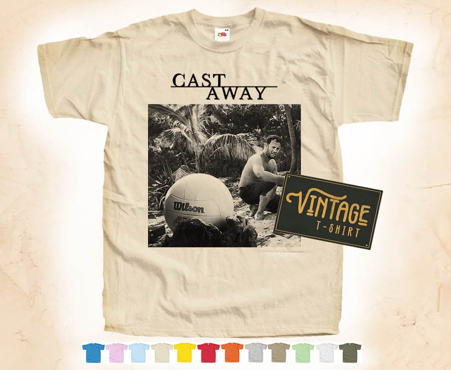 Black Print: CAST AWAY T SHIRT Tee Vintage Poster Natural 12  