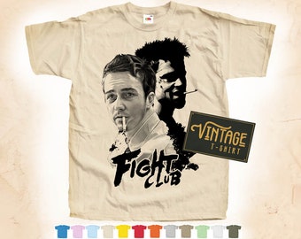 Black Print: FIGHT CLUB ver.2 T SHIRT Tee Vintage Poster Natural 12 Colors All Sizes S-5XL