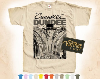 Black Print: Crocodile Dundee V1 T SHIRT Tee Vintage Poster Natural 12 Colors All Sizes S-5XL