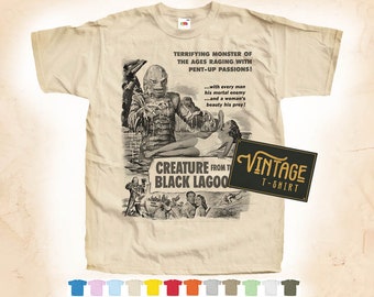 Black Print: Creature from the Black Lagoon T SHIRT Tee Vintage Poster Natural 12 Colors All Sizes S-5XL