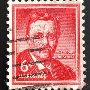 Sello THEODORE ROOSEVELT 6c 1955-11-18 con dos colores de ojos diferentes, sello muy raro y con buen centrado