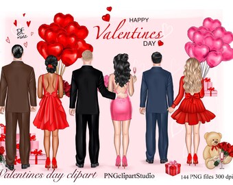 Couple clipart, Valentine's day, Best friend clipart, Personalized Illustration, Afro girl clipart, Best friend gifts Instant download PNG