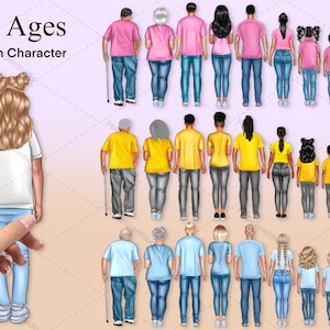 Clipart di persone, tutte le età, personaggio personalizzato, grande famiglia PNG
