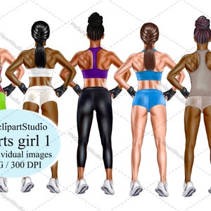Sportmeisje DIY clipart, meisje met haar rug clipart, zweefvliegtuig voor fitnesstrainer
