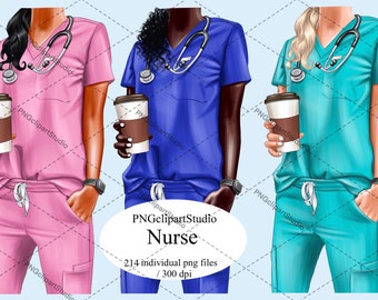 NURSE GRAPHICS png, Nurses Gift Pictures, Nurse Png Bundle, Doctor Nurse Clipart, African American Girl Clipart
