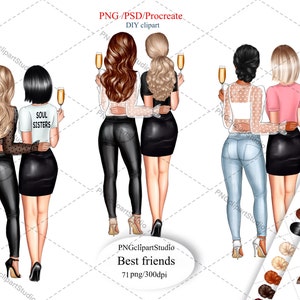 Clipart besties, clipart Bff, meilleurs amis clipart, clipart soul sisters, amis clipart, clipart filles afro