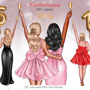 Clipart anniversaire, clipart fille bien roulée, clipart meilleur ami, Illustration personnalisée, clipart fille afro