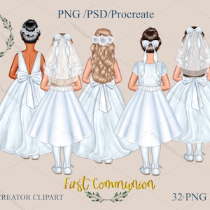 First Communion clipart, First Communion Gift, First Communion Portrait, First Communion Gift for Girl, portrait creator